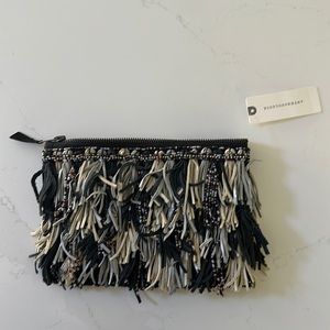 Anthropologie fringe leather and bead clutch